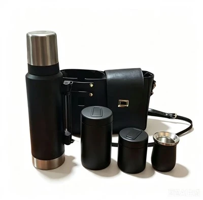 Thermos Flask Mate Cup ,Tea Cans With Leather Bag Combine Set